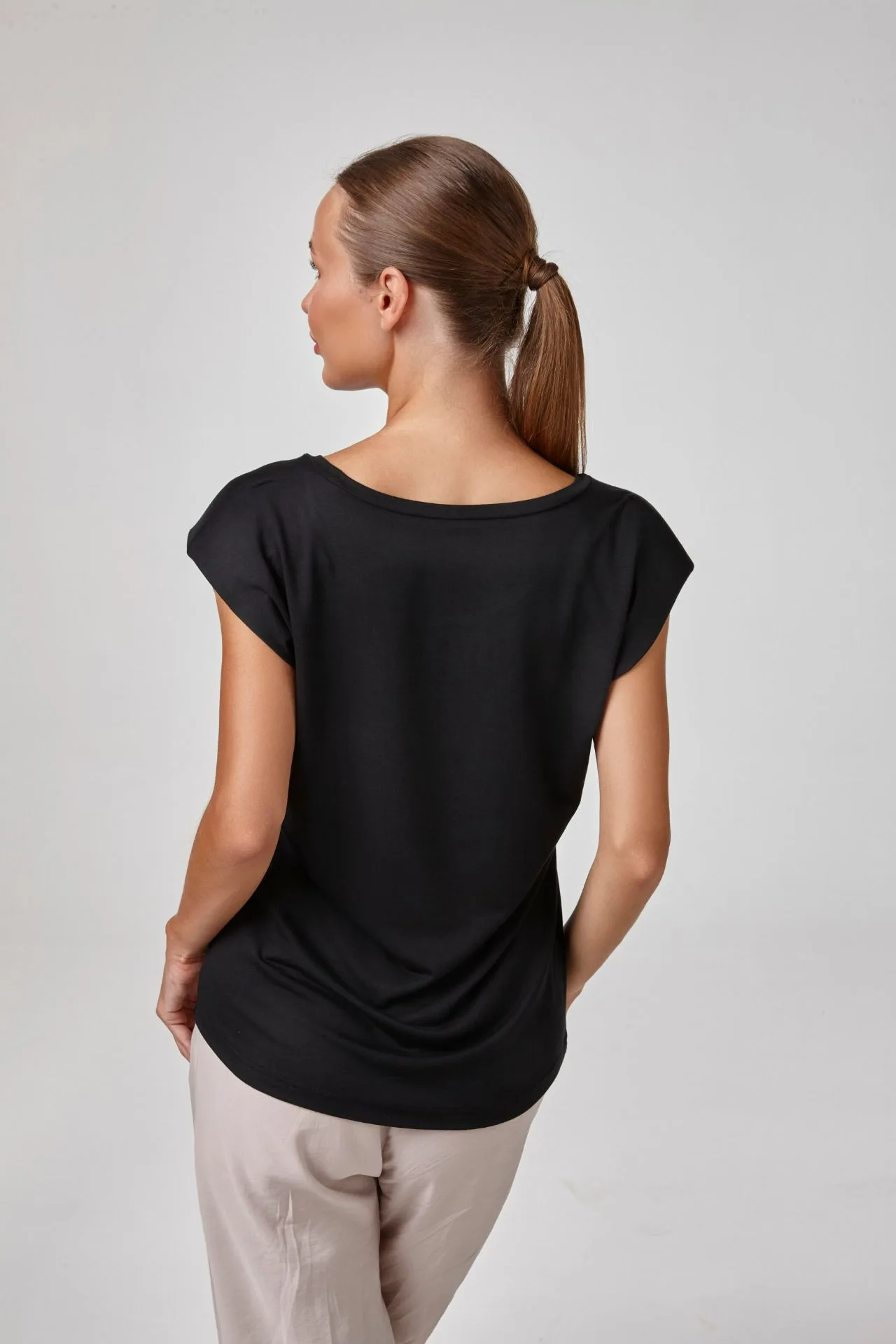 RELACTİVE P2542 KADIN VATKALI KAYIK YAKA DÜŞÜKKOLLU BLUZ T - SHIRT Siyah 2