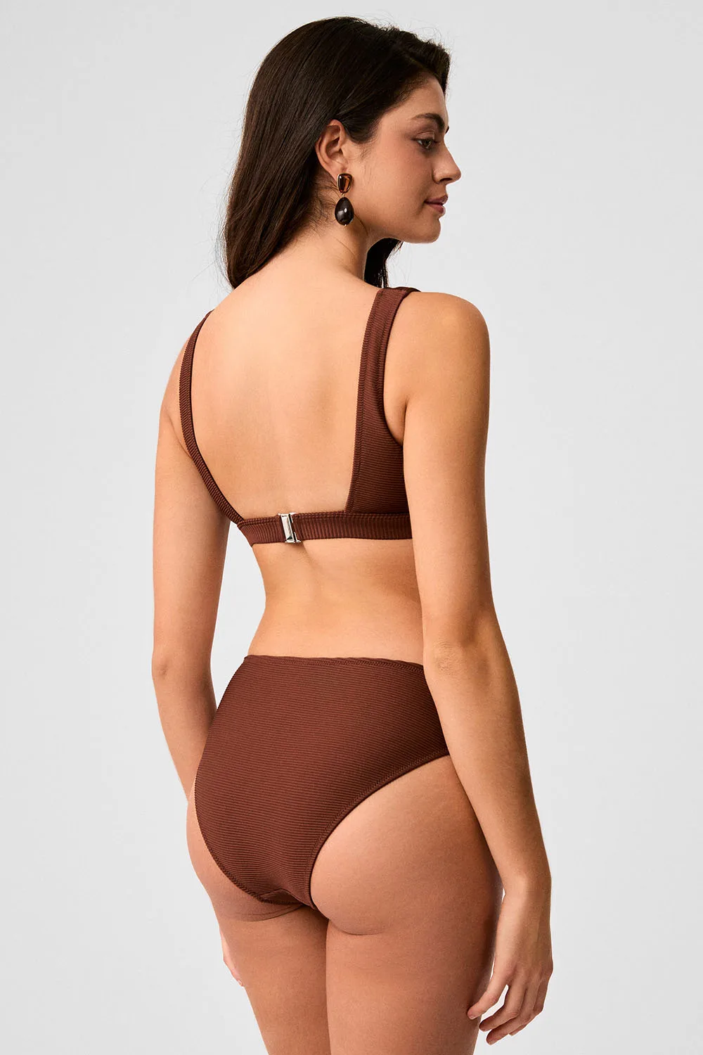 KOM Kelly Dokulu Kumaşlı Büstiyer Bikini Kahve 2