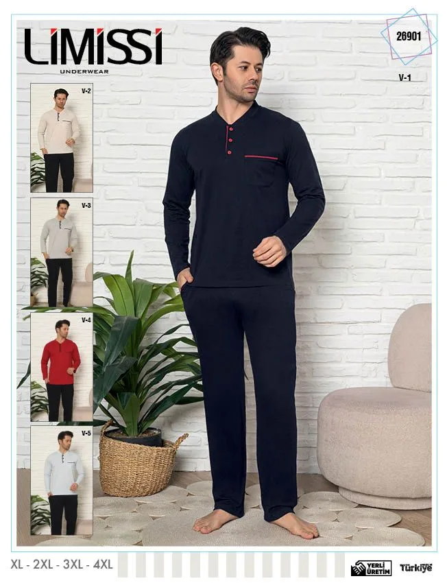 Limissi LİMİSSİ 26901 Ön Patlı Uzun Kol Erkek Pijama Takımı Bej