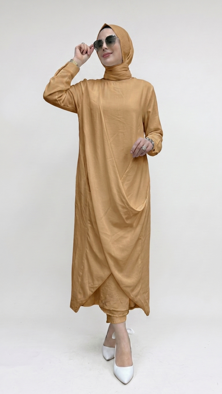 SEEMORE Tosyalı Elbise Camel