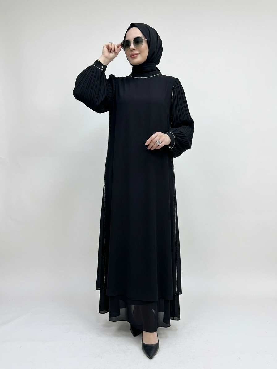 Fatma Danışman Prizma Taşlı Elbise Siyah