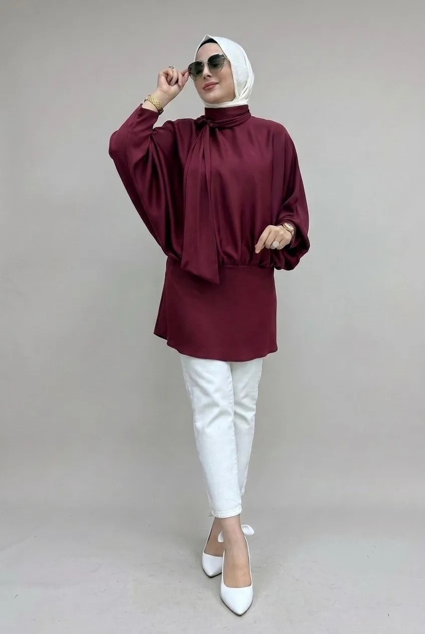 SATEN TUNİK Bordo
