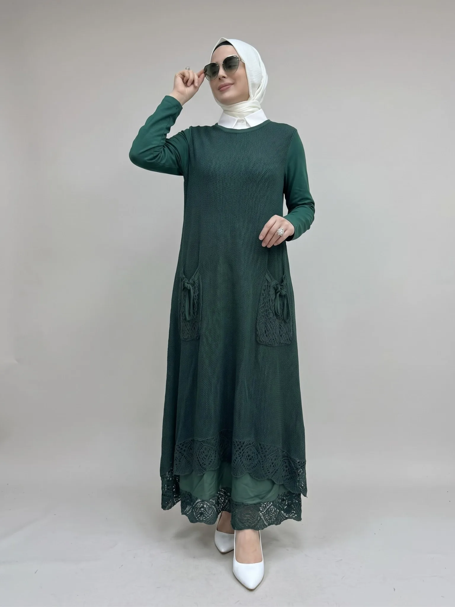 GÜBÜR DETAYLI ELBİSE Emerald Yeşil