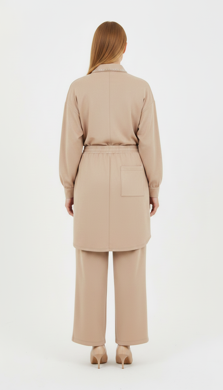İPEK JAKAR SATEN PANTOLON CEKET TAKIM Gold Beji 2